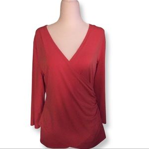 SOLD- Coldwater Creek Silky Wrap Style Ladies S Red Top
